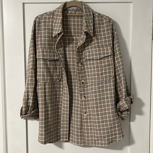Oversized flannel shirt/jacket. Neutral colors. Size large.